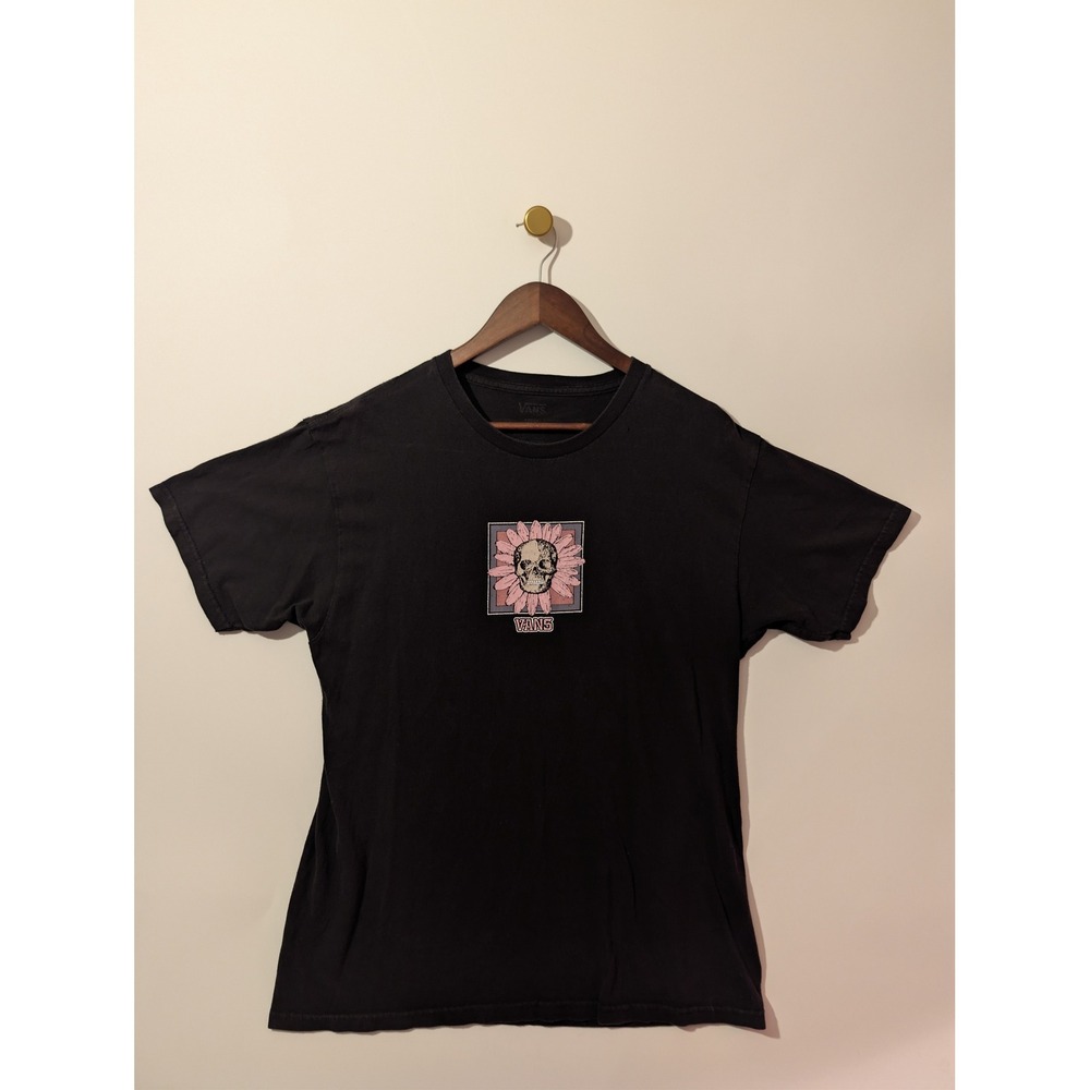 Vans Graphic Tee Mens Large Black Excellent Skull Flower Skater Streetwear Shirt